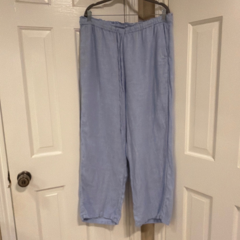 J.Crew Womens Wide Leg Linen Pants Light Blue L Elastic Drawstring Waist